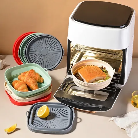 Foldable Air Fryer Silicone Pot Reusable Silicone Basket For Baking Round Square Oven Tray Liner With Double Handles Kitchen Tools