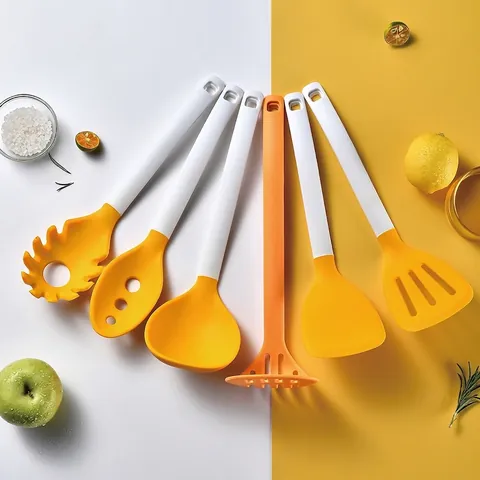 Elevated Silicone Kitchen Utensils Heat Resistant Nonstick Polypropylene Handles Vertical Standing Cooking Tools Home Kitchen Accessory