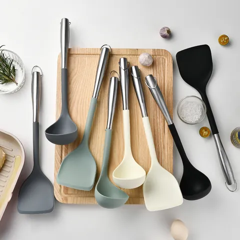 Food Grade Silicone Cooking Spatula Ladle with Stainless Steel Handle Heat Resistant Non-Stick Kitchen Utensils For Home Cooking