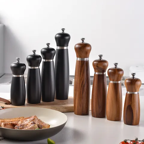 Manueller Pfeffermühle Aus Akazienholz Einstellbare Grobheit Gewürzmühle Mit Keramikkern Edelstahlring Küche Kochwerkzeug