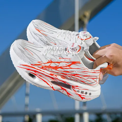 Rotary Buckle Men's Running Shoes Breathable Mesh Popcorn Sole Cushioned Outdoor Athletic Sneakers RAVR ROAD Casual Walking Shoes