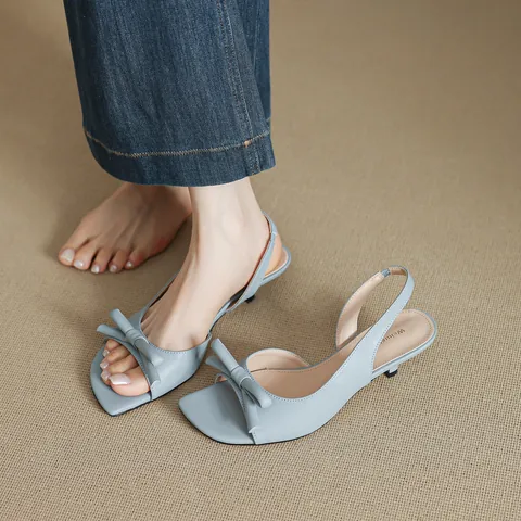 Sandalias con Lazo de Estilo Francés para Mujer Elegantes de Punta Cuadrada Tacones de Aguja Slingback Sandalias de Tacón Alto de Verano Zapatos Casuales Cómodos