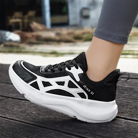 Unisex Breathable Mesh Running Shoes Thick Sole Lightweight Casual Sneakers Outdoor Walking Sports Shoes Color Block