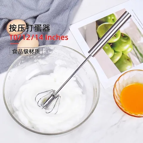 Stainless Steel Semi-automatic Push Egg Beater Manual Whisk Rotary Cream Mixer Kitchen Baking Tool for Egg Milk Frother