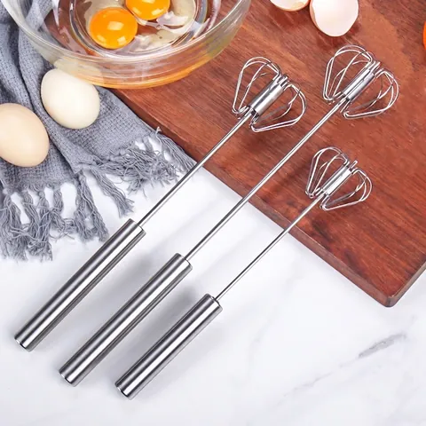 Stainless Steel Semi-automatic Push Egg Beater Manual Whisk Rotary Cream Mixer Kitchen Baking Tool for Egg Milk Frother