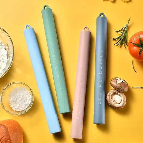 Morandi Color Integrated Silicone Rolling Pin With Scale Non Stick Dough Roller For Kitchen Baking And Pastry Tool