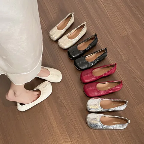 Women's Fake Split-Toe Ballet Flats Microfiber Leather Shallow Mouth Flat Shoes Vintage Soft Sole Grandma Shoes Summer Casual Footwear