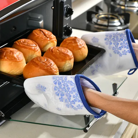 Hitzebeständige Silikon Ofenhandschuhe Verdickte Anti Verbrühung Blumenmuster Küche Kochen Backhandschuhe Für Mikrowelle Heißluftfritteuse