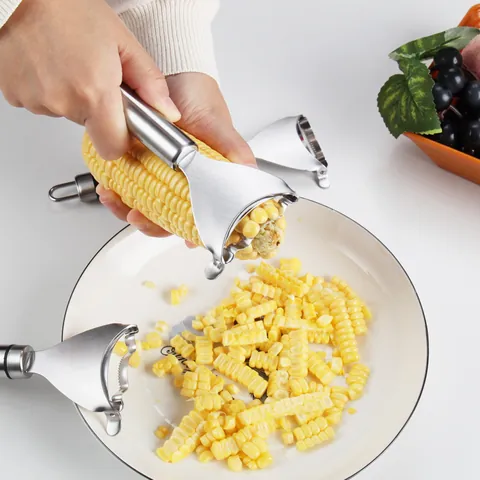 Stainless Steel Corn Stripper Manual Cob Remover Tool With Curved Serrated Blade Efficient Corn Peeler For Kitchen Home Use