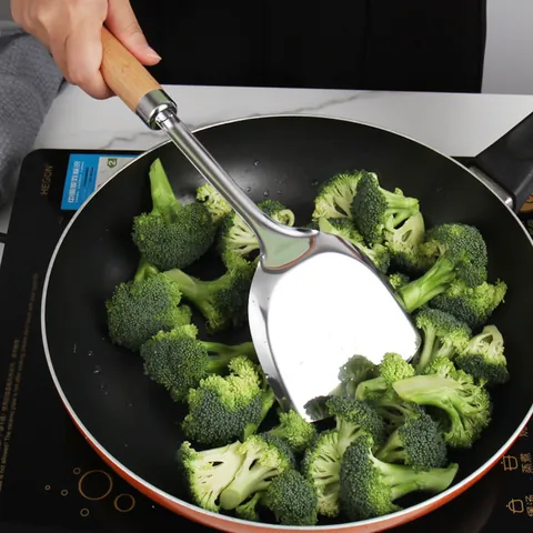 Stainless Steel Kitchen Utensils Set With Wooden Handle Cooking Spatula Slotted Turner Soup Ladle Skimmer Pasta Server Potato Masher