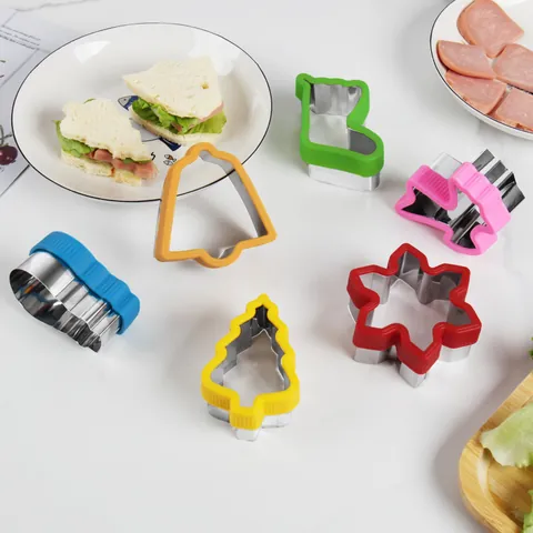 Christmas Stainless Steel Cookie Cutter Snowflake Tree Reindeer Gingerbread Man Baking Molds with Silicone Protection