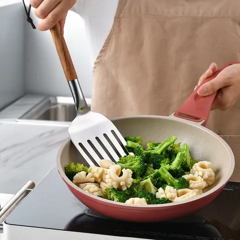Stainless Steel Kitchen Utensils Set With Solid Wood Handle Soup Ladle Slotted Turner Solid Spoon Cooking Tools For Home Kitchen