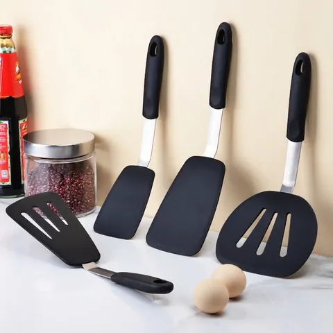 Heat Resistant Silicone Spatula With Stainless Steel Handle Non-Stick Slotted Turner Fish Pancake Beef Spatula Combination Kitchen Utensils