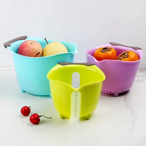 Multicolor Kitchen Salad Bowl Colander Set PP Plastic Mixing Bowls with Non-Slip Handles Space Saving Nesting Wash Basin