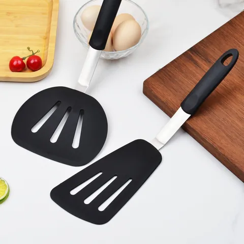 Heat Resistant Silicone Spatula With Stainless Steel Handle Non-Stick Slotted Turner Fish Pancake Beef Spatula Combination Kitchen Utensils
