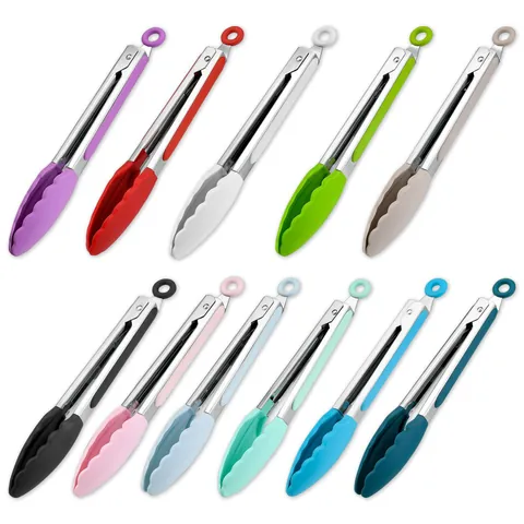 Silicone Food Tongs Heat Resistant Polished BBQ Grilling Tongs Scalloped Head Non-Slip Handle For Bread Salad Kitchen Cooking