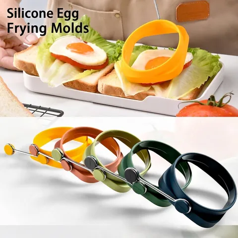 Silicone Egg Ring Mold Round Non-stick Fried Egg Pancake Mold With Heat Resistant Handle Kitchen DIY Cooking Tool For Egg