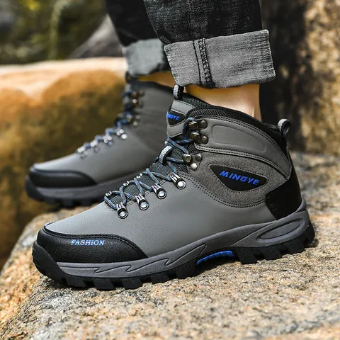 Professional Men's High-Top Hiking Boots PU Leather Upper Non-Slip TPR Sole Winter Warm Outdoor Trekking Shoes For Mountaineering