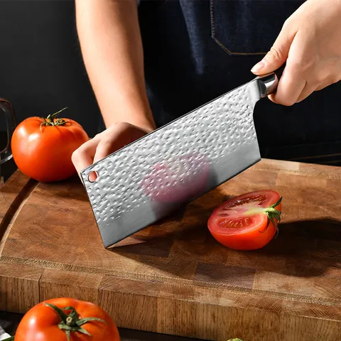 Hammered Forged Chinese Chef Knife Professional Kitchen Slicing Knife With Solid Wood Handle High Carbon Steel Meat Cleaver