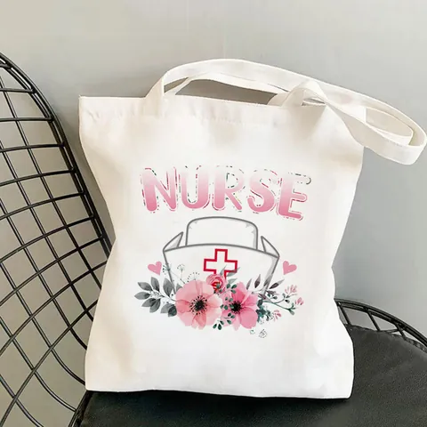 Leopard Love Nurse Printed Canvas Tote Bag For Women Harajuku Shoulder Bag Casual Shopping Bag Fashion Handbag Gift