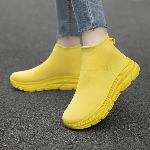 Unisex High-Top Flyknit Sock Shoes Lightweight Breathable Casual Sports Sneakers Elastic Slip-On Fashion Running Shoes Plus Size Couple Shoes