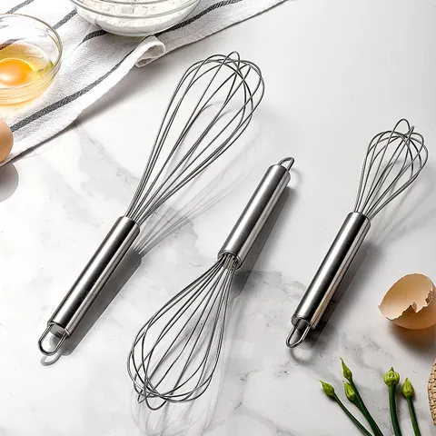 Manual Stainless Steel Whisk Set For Cooking Baking Hand Egg Beater Mixer Stirring Tool Kitchen Gadgets With Hanging Hook