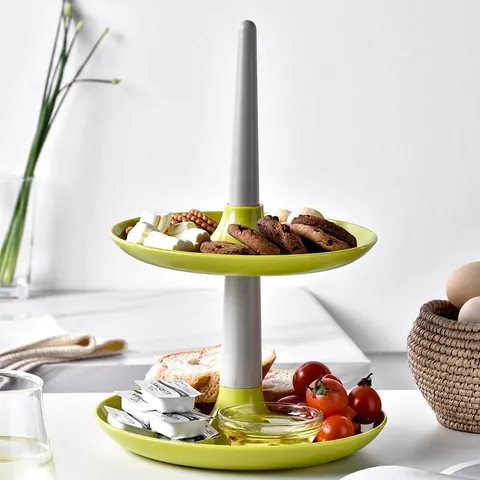 Double Tier ABS Plastic Fruit Dessert Display Stand Green Detachable Cake Plate Afternoon Tea Pastry Serving Tray Home Party