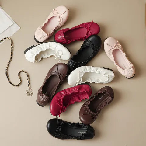 Dames Franse Strik Ballerina's Zachte Zool Ronde Neus Slip-on Platte Schoenen Comfortabele Oma Schoenen Effen Kleur Casual Schoeisel