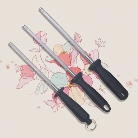 Handheld Stainless Steel Honing Rod Sharpener For Kitchen Knife Quick Sharpening Tool With Ergonomic Handle And Hanging Loop