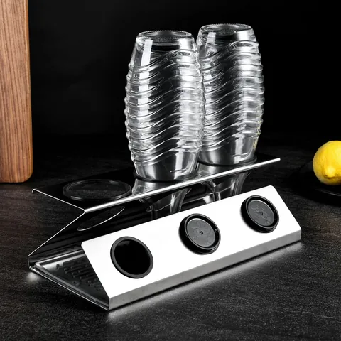 304 Stainless Steel Soda Bottle Drying Rack With Drip Tray Brushed Metal Finish Kitchen Organizer For Glass Bottle Storage