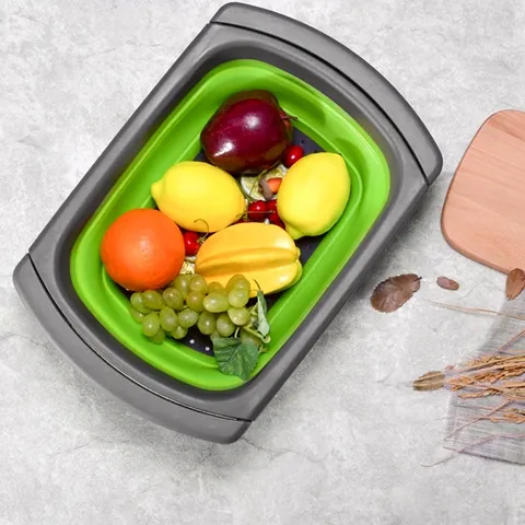 Square Retractable Handle Folding Drain Basket Foldable Kitchen Sink Colander For Fruits Vegetables PP TPR Strainer