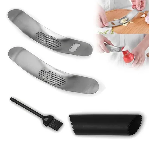 2-in-1 Manual Stainless Steel Garlic Press And Bottle Opener Kitchen Rocker Mincer Crusher Ergonomic Brushed Metal Mashing Tool