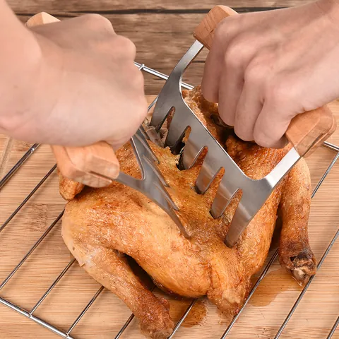 Stainless Steel Meat Claws BBQ Shredder Claws With Wood Handle For Shredding Pulled Pork Chicken Beef Roast Turkey Kitchen Tool