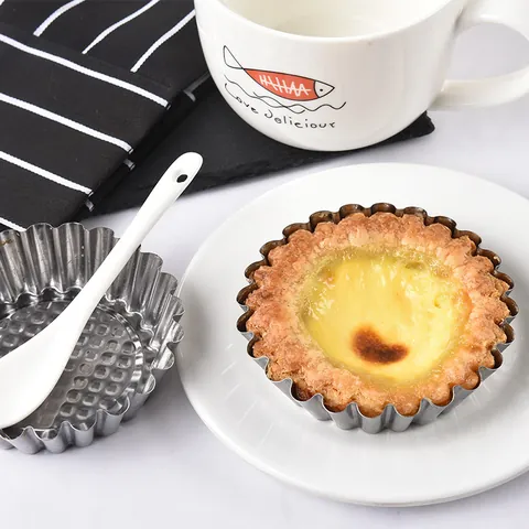 Reusable 430 Stainless Steel Egg Tart Mold Chrysanthemum Cup Shape Cake Mold DIY Baking Tools For Pudding Cupcakes