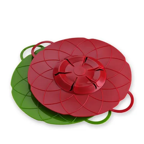Silicone Spill Proof Lid For Pots Pans Kitchen Heat Resistant Flower Shape Universal Cooking Cover With Double Handles