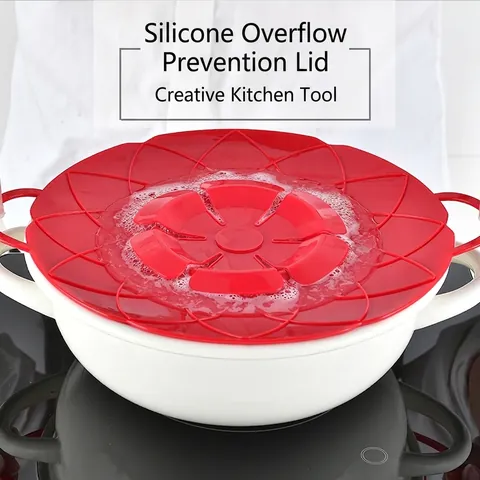 Silicone Spill Proof Lid For Pots Pans Kitchen Heat Resistant Flower Shape Universal Cooking Cover With Double Handles