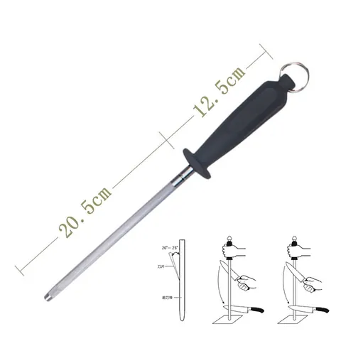Professional Carbon Steel Honing Rod With Ergonomic Handle And Hanging Ring Manual Knife Sharpener For Kitchen Chef Knives