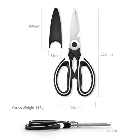 Multifunctional Stainless Iron Kitchen Scissors Strong Chicken Bone Shears Ergonomic Panda Handle with Protective Cover