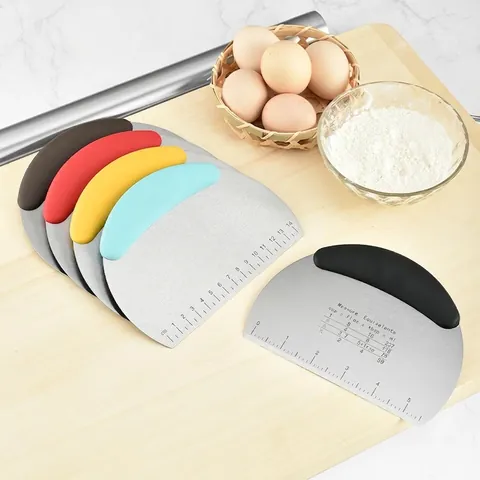 Stainless Steel Bench Scraper Dough Cutter with Measurement Scale and Conversion Table for Baking Pastry Bread Pizza