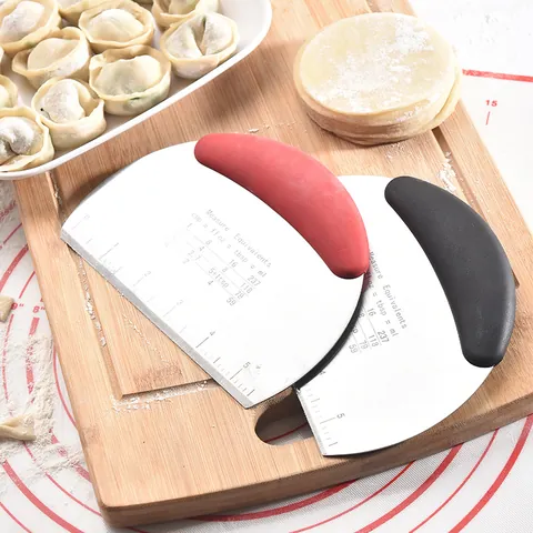 Stainless Steel Bench Scraper Dough Cutter with Measurement Scale and Conversion Table for Baking Pastry Bread Pizza