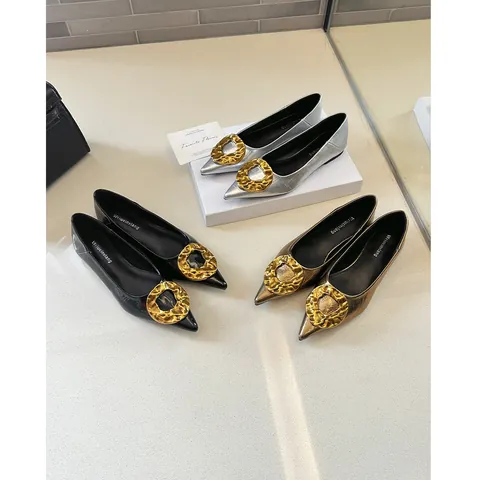 Zapatos Planos de Punta para Mujer Cuero PU Sin Cordones Zapatos de Viaje Diario Con Hebilla de Metal Estilo Francés Mocasines