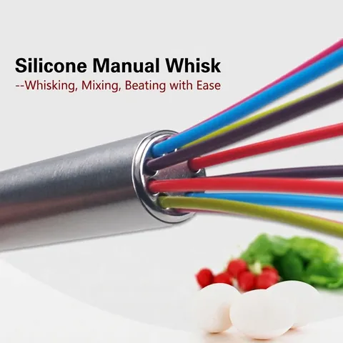 Silicone Manual Whisk With Stainless Steel Handle Colorful Mixing Tool For Kitchen Baking Egg Beater Cream Blender Utensil