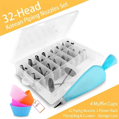 Stainless Steel Cake Decorating Piping Tip Set With Silicone Pastry Bag Muffin Cups Converter Flower Nails Storage Box