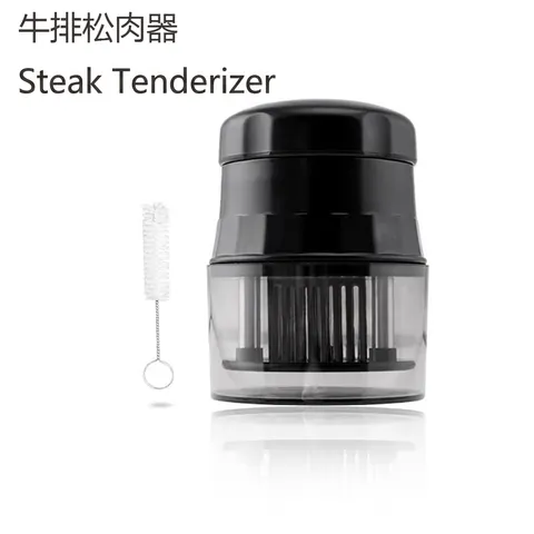 Professional Stainless Steel Meat Tenderizer Manual Press Tool With 56 Needles Cleaning Brush Protective Cover For Kitchen Steak Pork Black