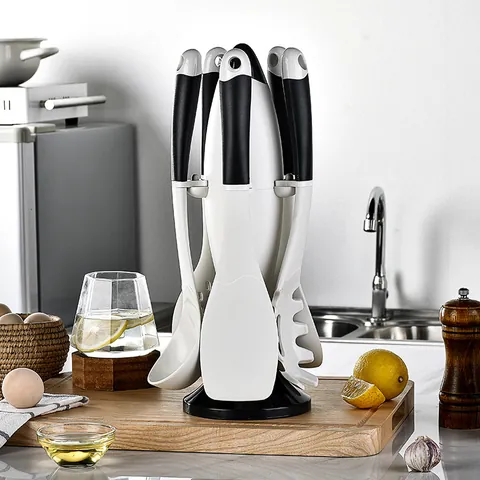 Juego de Utensilios de Cocina de Silicona de Grado Alimenticio de 6 Piezas Con Soporte de Almacenamiento Vertical Juego de Espátulas y Cucharas Antiadherentes Resistentes al Calor