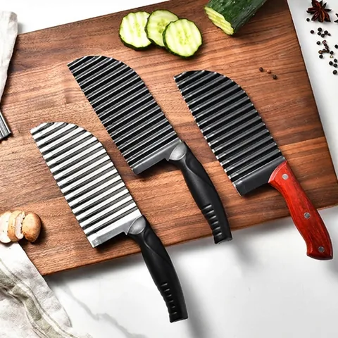 Stainless Steel Crinkle Cutter Knife Wave Blade Slicer For Potato Vegetable Carrot Fruit Fries Cutter Manual Kitchen Tool With Ergonomic Handle