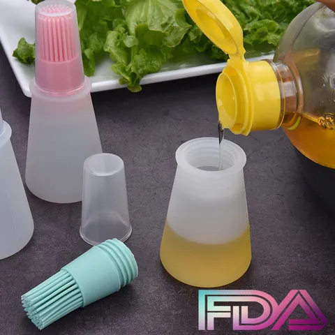 Food Grade Silicone Oil Bottle Brush With Protective Cover Heat Resistant Oil Dispenser For BBQ Baking Kitchen Cooking