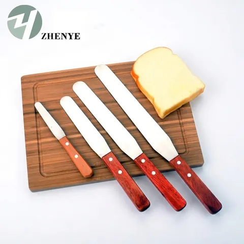 Professional Stainless Steel Cake Palette Knife With Wood Handle Icing Spatula Smoothing Tool For Bakery Home Baking Pastry Decoration