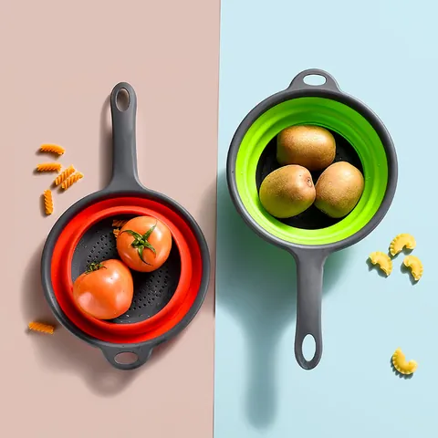 Collapsible Circular Drain Basket PP TPR Foldable Fruit Vegetable Strainer Handheld Kitchen Washing Basket Storage Tool