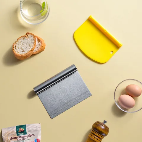 Stainless Steel Dough Scraper and Plastic Bowl Scraper Set with Measuring Scale for Baking Pizza Dough Cutting Baking Tools